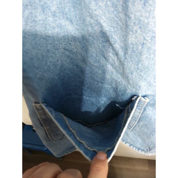 Vintage 80s 90s American Dungaree chambray denim jacket floral tapestry womens L - Picture 6 of 10